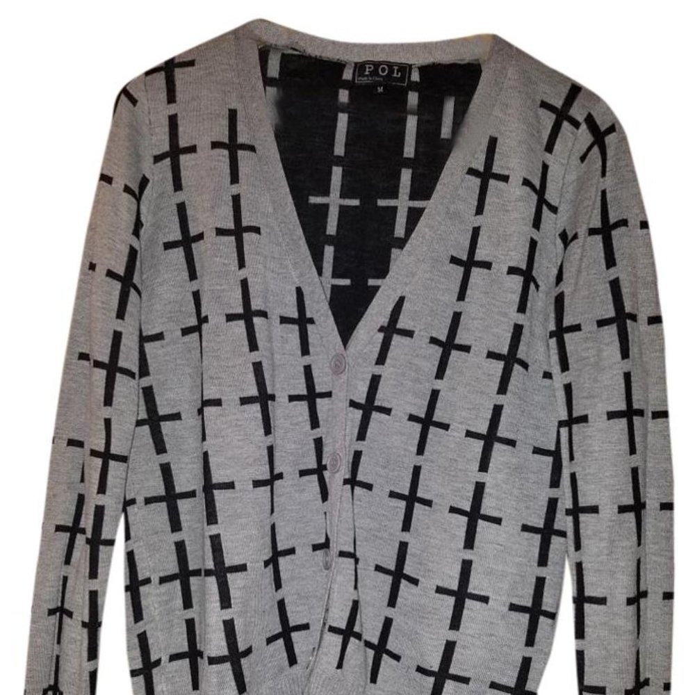 Grey with Black Crosses Cotton Cardigan